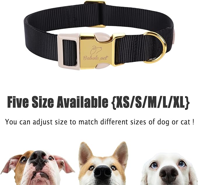 Babole Pet Nylon Dog Collar - Adjustable Black Soft Webbing Dog Collars for Small Medium Large Dogs Boy Girl Puppy Collar with Safety Metal Buckle XS