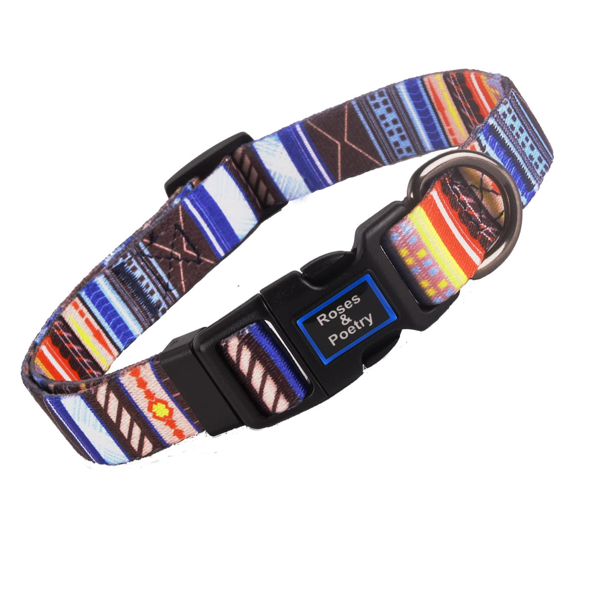Roses&Poetry Dog Collar with Colourful Patterns, Adjustable Durable Puppy Collars for Small Medium Large Dogs (Black & White-L)