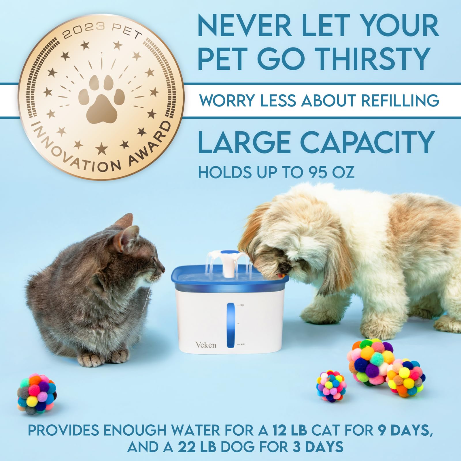 Veken Innovation Award Winner 95oz/2.8L Cat Water Fountain