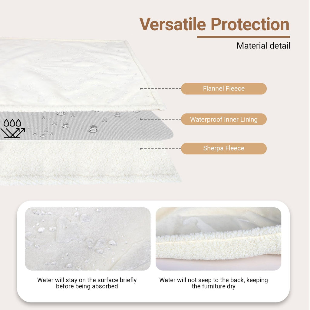 ZAKAPAWS Waterproof Dog Blanket for Large Dogs - Reversible Washable Pet Blanket, Soft Sherpa Fleece Furniture Protector, Cat Throw Bed Couch, Cream, 60"x80"
