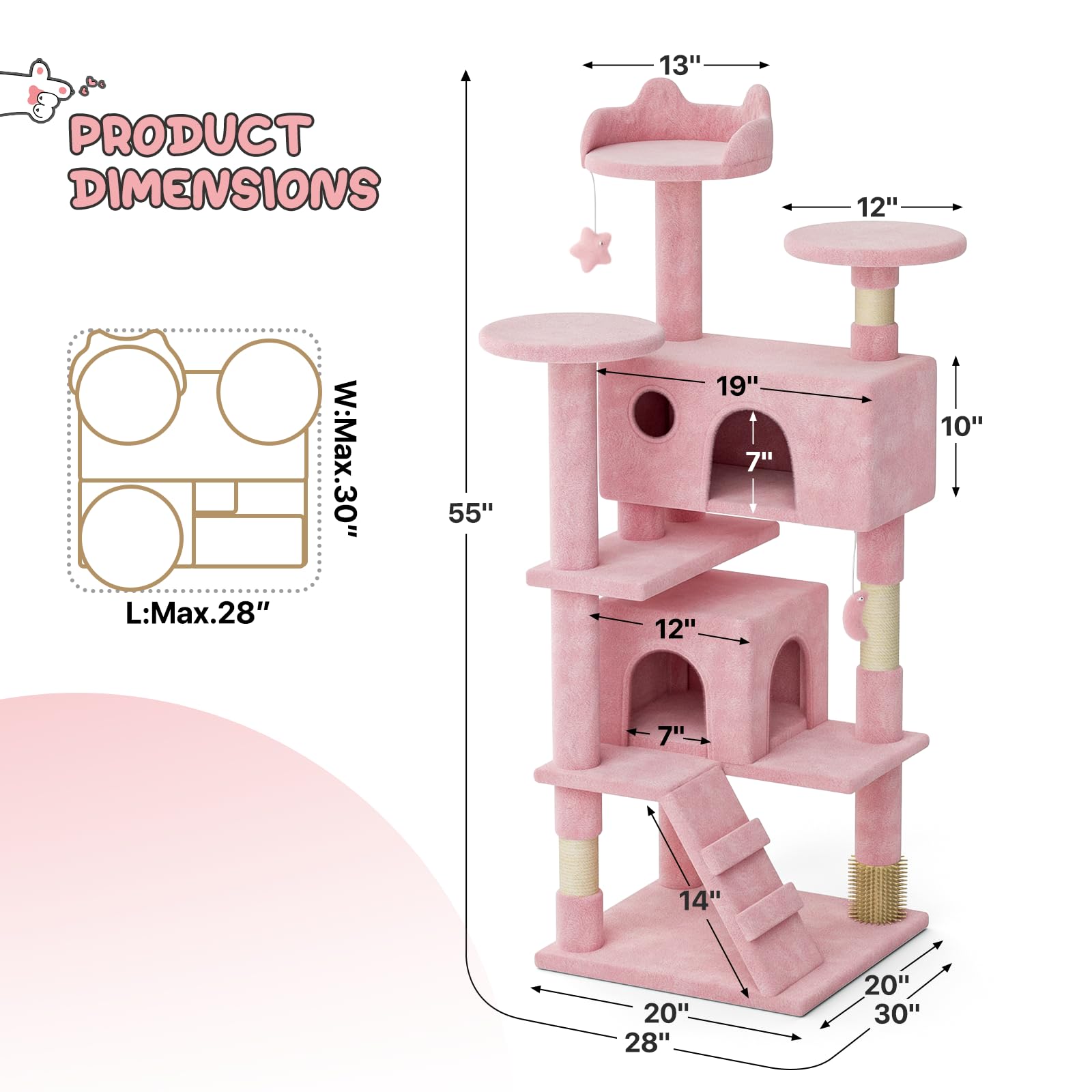 MoNiBloom 54 Inch Cat Tree Tower for Indoor Cats Large Adults, Pink Cat Tower with Scratching Post, Multi-Level Furniture Activity Center with Cat Condo Pet Play House, Soft Pink