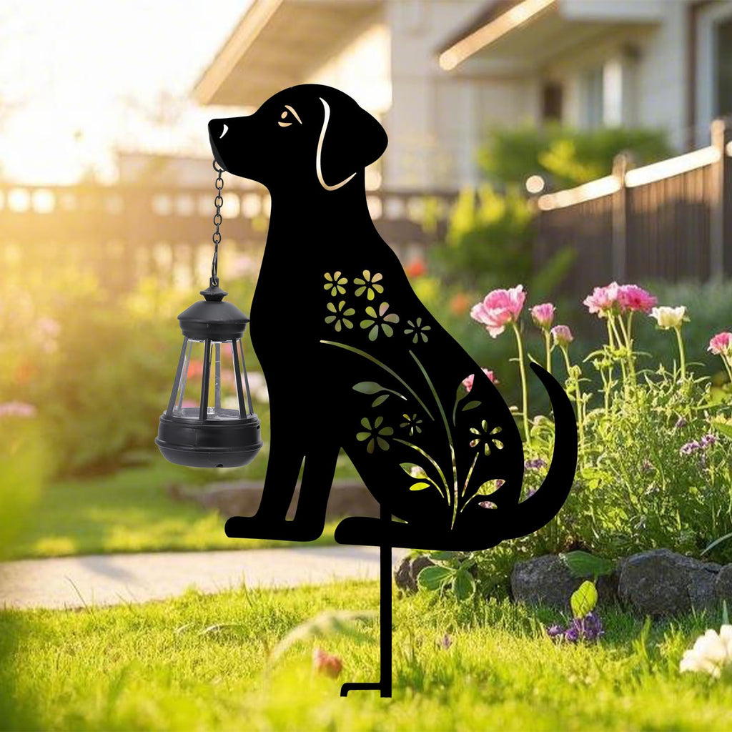Solar Decorative Garden Light, Dog Outdoor Stake With Hanging Lantern