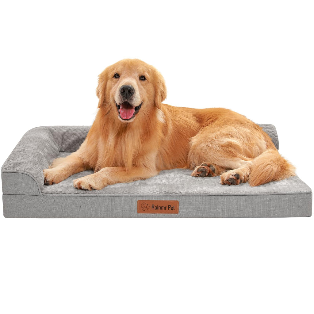 Rainmr Memory Foam Orthopedic Dog Bed, Washable Dog Couch with Removable Waterproof Cover and Nonskid Bottom for Pet Sofa, 36x27 Inches, Light Grey