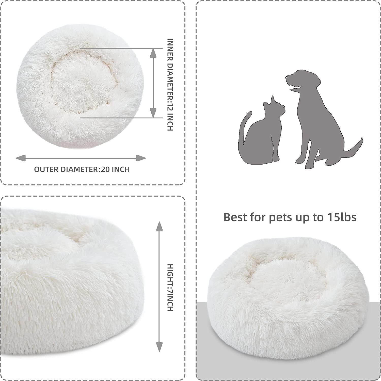 Cat Beds for Indoor Cats - Cat Bed Washable 24 inches, Dog Beds for Small Medium Dogs, Anti Anxiety Round Fluffy Plush Faux Fur Pet Bed, Thick Bottom