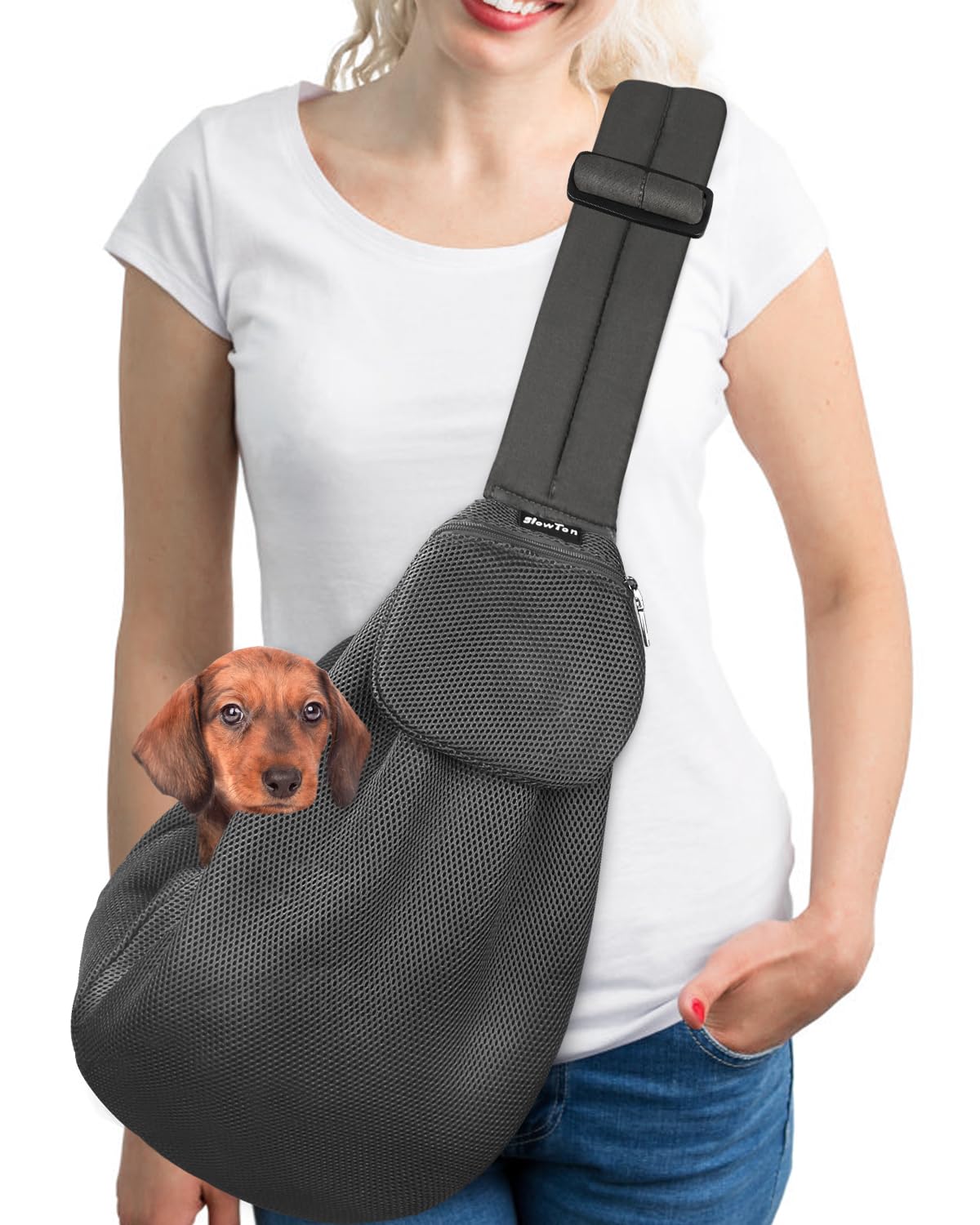 SlowTon Dog Carrier Sling - Thick Padded Shoulder Strap Adjustable, DGY S