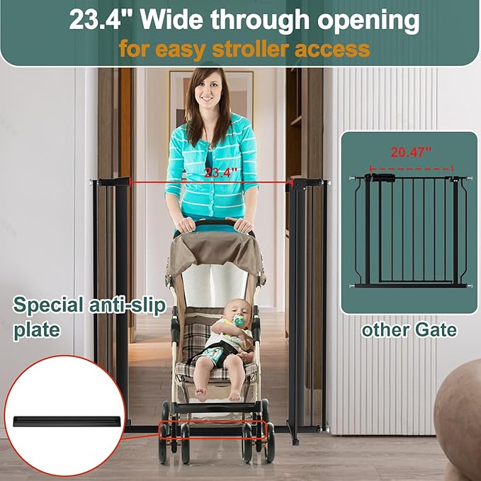40.55" Tall, 34.05-45.86 Inch Wide, 1.37" Ultra Narrow Spacing Dog Pet Baby Gate Indoor for Doorway Hallway, Pressure Mounted 35 36 37 38 39 40 41 42 43 44 45 Inches Wide Black