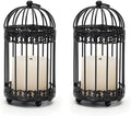 NUPTIO Decorative Candle Lanterns White, Distressed White Metal Bird Cage