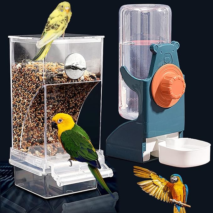Kenond No Mess Bird Feeders Water Dispenser Set，Automatic Feeders for Cage