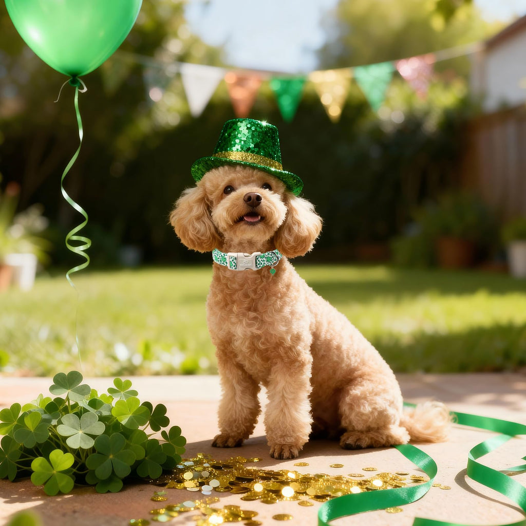 Babole Pet St Patricks Day Dog Collar for Giant Large Dogs - Leopard Lucky Clover Dog Collars, Lightweight Adjustable Irish Green Festival Shamrock Dogs Collars with Quick Release Buckle XL