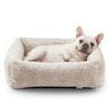 JOEJOY Dog Bed for Small Medium Dogs, Removable Washable Cover Orthopedic Soft Faux Rabbit Fur Pet Bed, Anti-Slip Fluffy Plush Puppy Bed, 25"x21"x7", Leopard Print, Beige