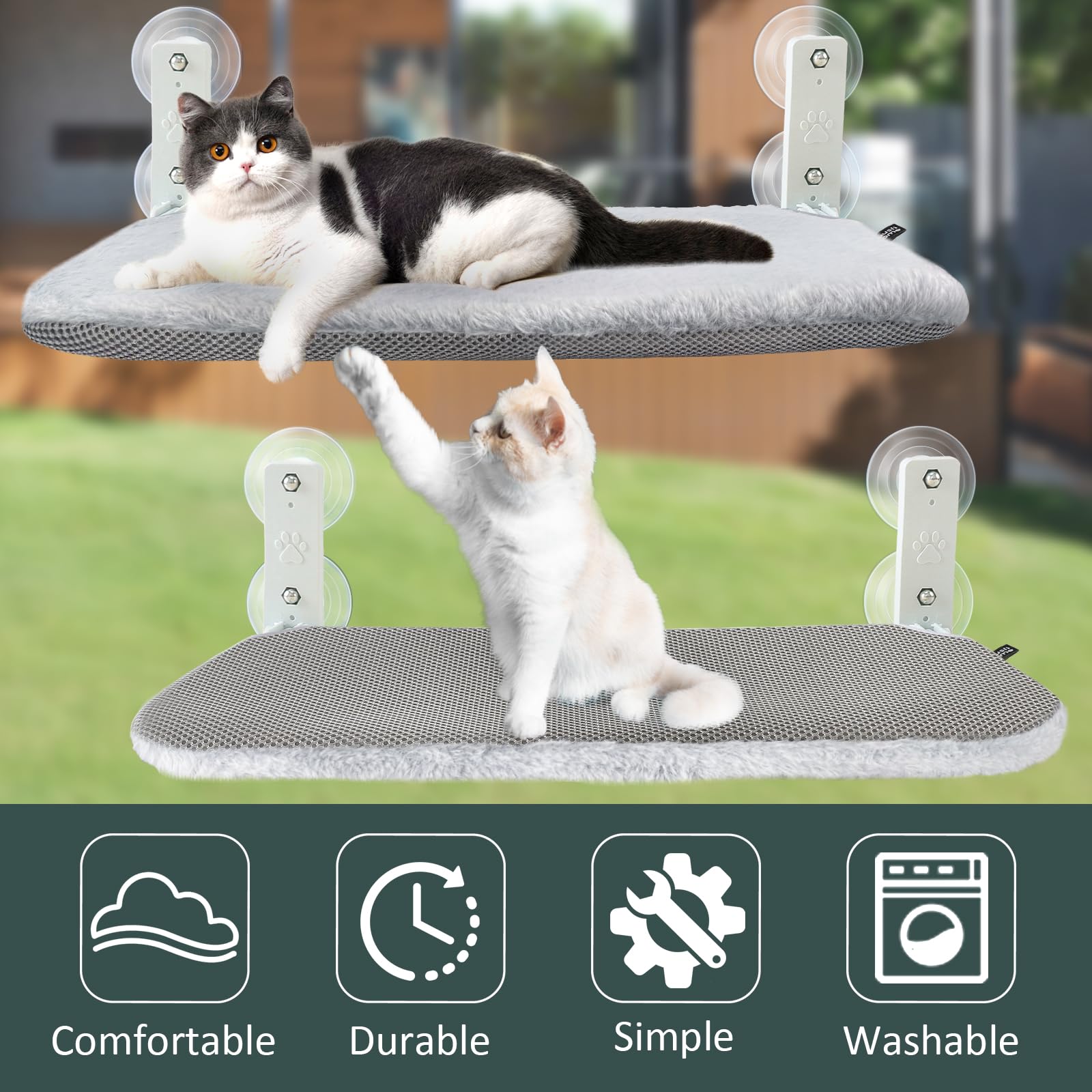 Sunhoo Cat Window Hammock Perch Cordless Perches Window Sill Seat Bed Foldable Stable Lounger Upgraded Suction Cup Easy Assembly Indoor Cats Kitty Shelf Hold Up to 55lbs (Light Gray, S)