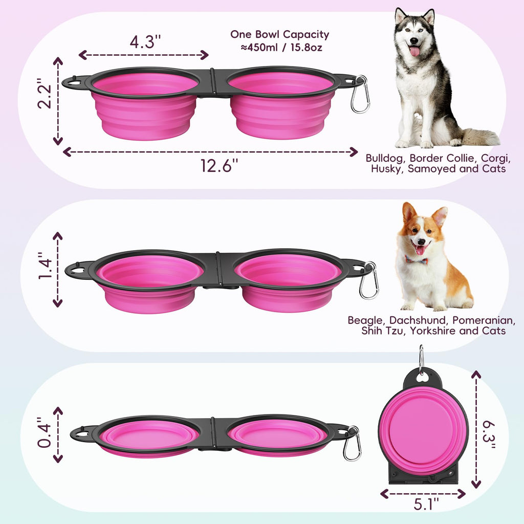 Pawaboo 2-in-1 Collapsible Dog Bowls, 180° Flip Over Dual Puppy Bowls