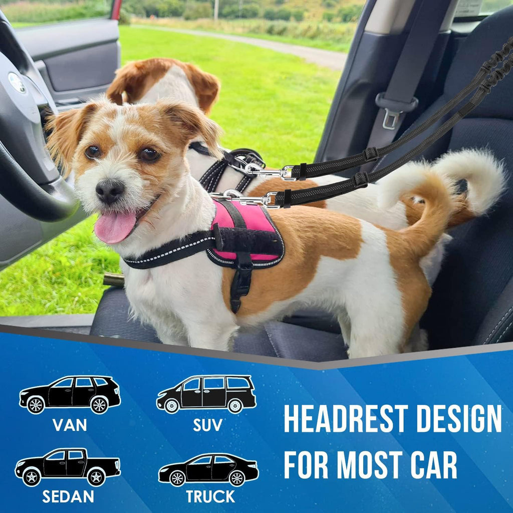 KOOK UDU Dog Seat Belt for Car, Dual Pet Vehicle Headrest Restraint Safety Seatbelt,Two Dog Leash No Tangle Dog Car Leash Seat Belt,Duty Adjust Elastic Connect Harness in Vehicle Travel(Black)