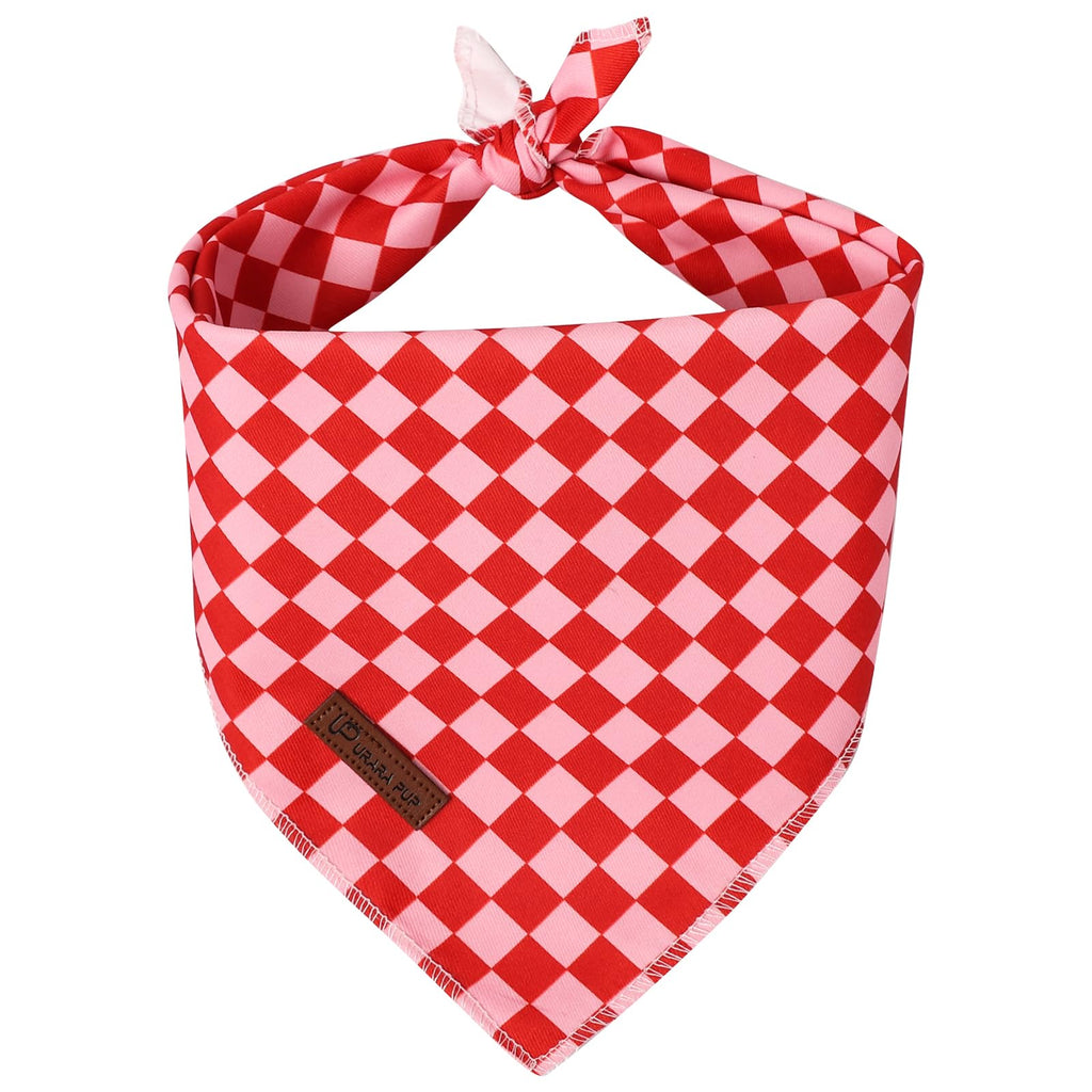 UP URARA PUP Red and Pink Plaid Dog Bandana–Red and Pink Checked Triangle Scarf for Small Medium Large Dogs, Soft Cotton Pet Bib for Dogs, Adjustable Dog Kerchief