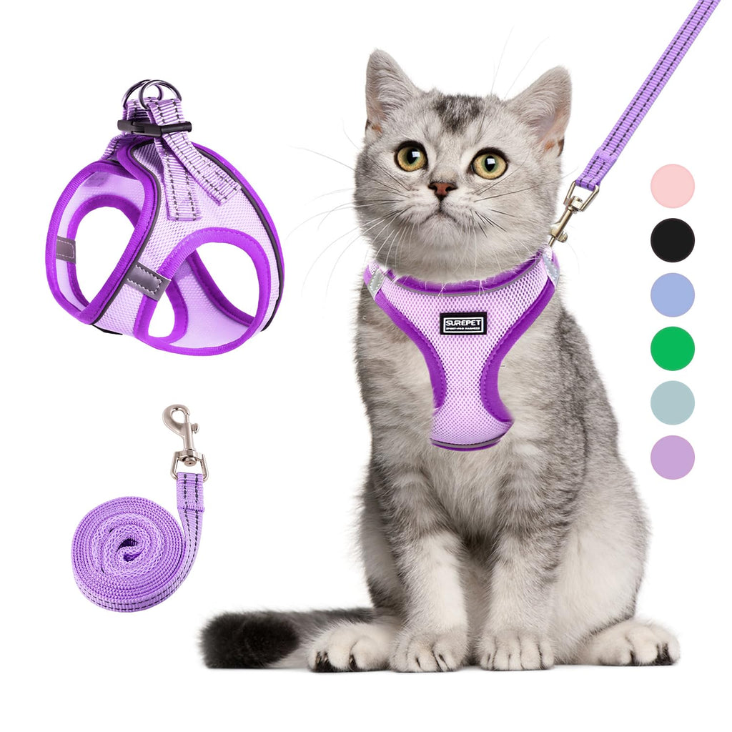 Betmaypet Cat Harness and Leash Set, Soft and Breathable Vest with Reflective Strip, Escape Proof Kitten Harness, Easy to Wear for Cats Walking and Traveling (Purple, XS)
