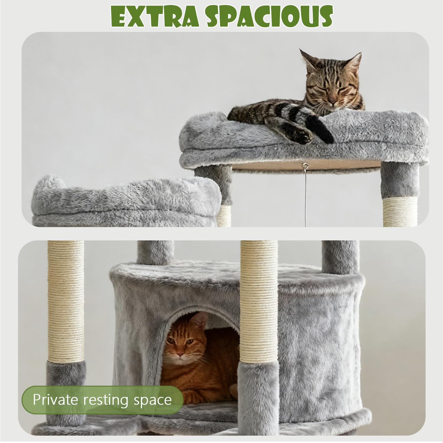 KWOJU 78.8" Large Cat Tree Tower for Indoor Kitties, Multi-Level Furniture Activity Center for Tall Cat Condo with Cozy Perches,Sisal Scratching Posts,Hammock and Basket (78.8 inch Light Gray)