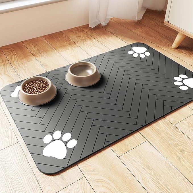 Pet Feeding Mat-Absorbent Pet Placemat for Food and Water Bowl, with Waterproof Rubber Backing, Quick Dry Water Dispenser Mat for Dog and Cat (24"x16"