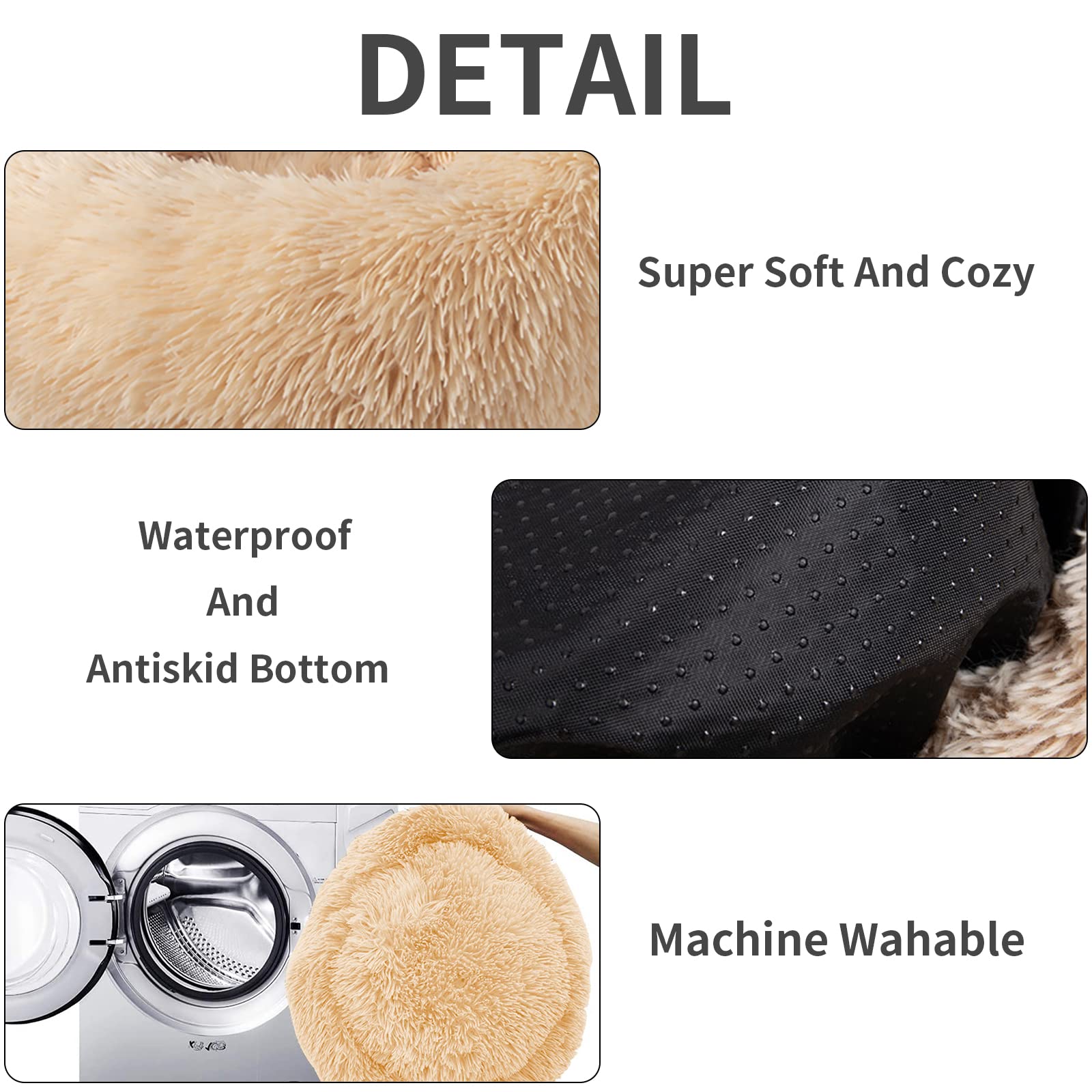 Nisrada Cat Beds for Indoor Cats,24 Inch Dog Bed for Small Melium Large Dogs, Washable-Round Pet Bed for Puppy and Kitten with Slip-Resistant Bottom