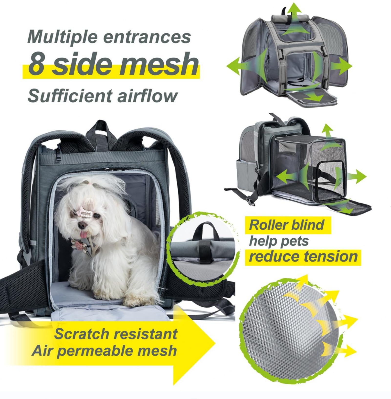 Wildgogo Expandable Pet Carrier, Airline-Approved Foldable and Detachable Backpack, Fits 13lbs Cat&11lbs Small Puppy Dog, for Car Travel,Camping and Emergency Transportation and Shelter (Grey)