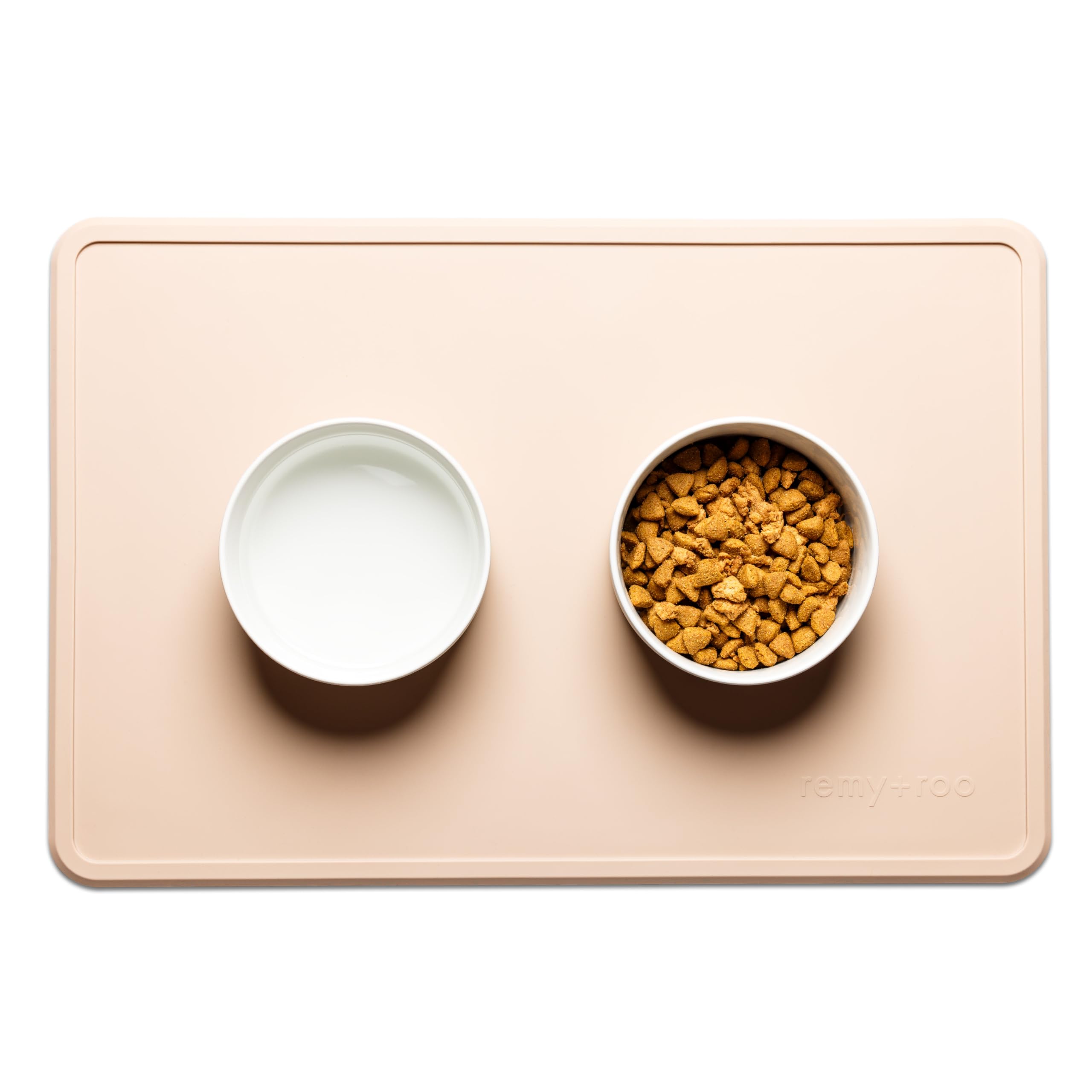 Remy+Roo Sand Silicone Dog Food Mat for Pet Bowl | 23.6" x 15.7" | 100% Waterproof | Non-Slip | Dishwasher Safe
