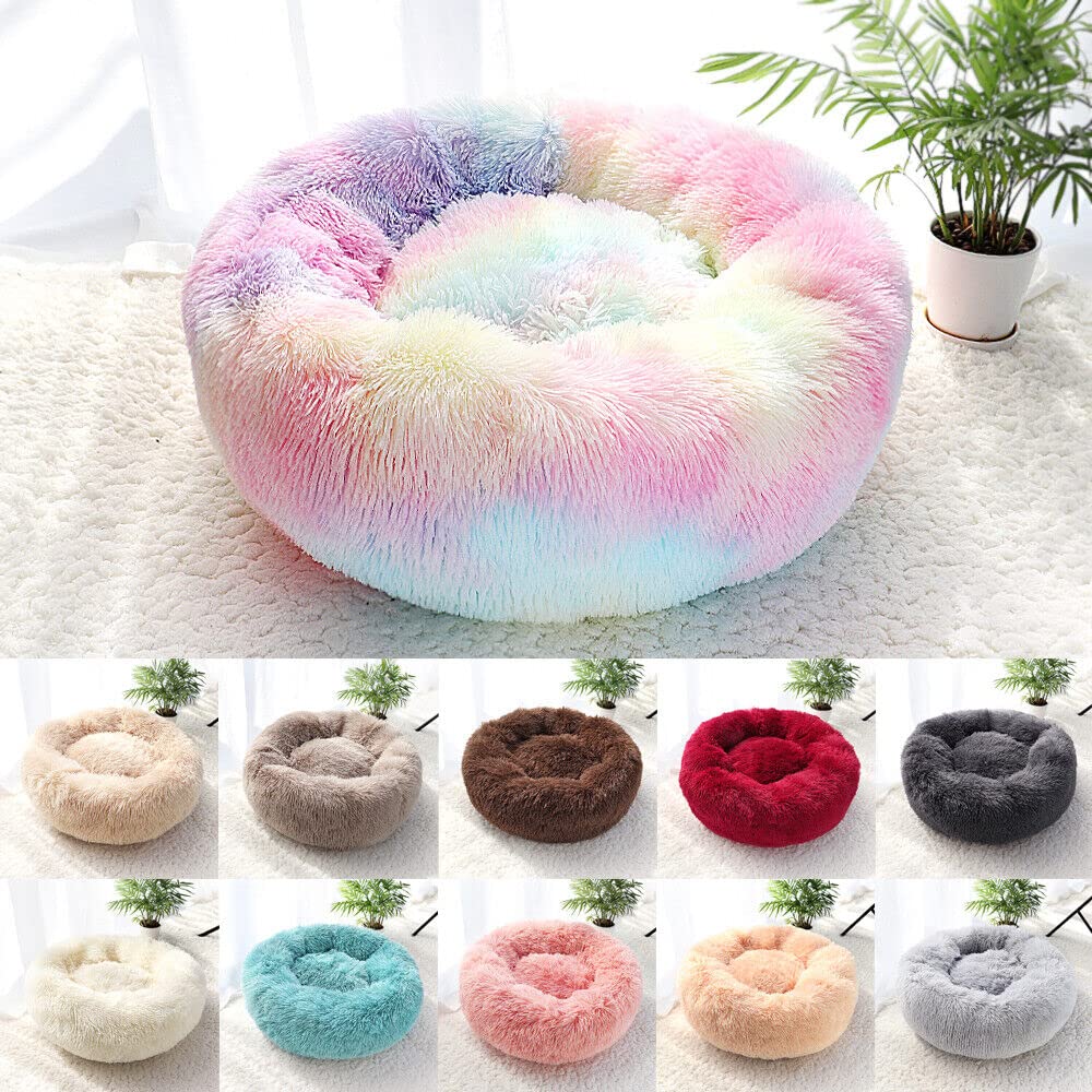 Purrfect Cat Beds - Washable 20 inches, Anti-Anxiety Round Plush Faux Fur, Thick Bottom (Purple, Medium) - Suitable for Indoor Cats & Small/Medium Dogs