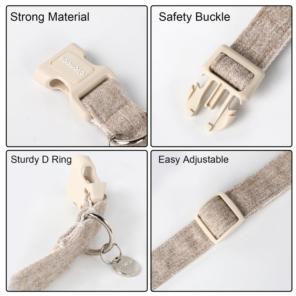 DOGWONG Cotton Hemp Dog Collar, Heavy-Duty Khaki Dog Collar Adjustable Soft Natural Fabric Pet Cute Wedding Puppy Necklace for Small Dogs"