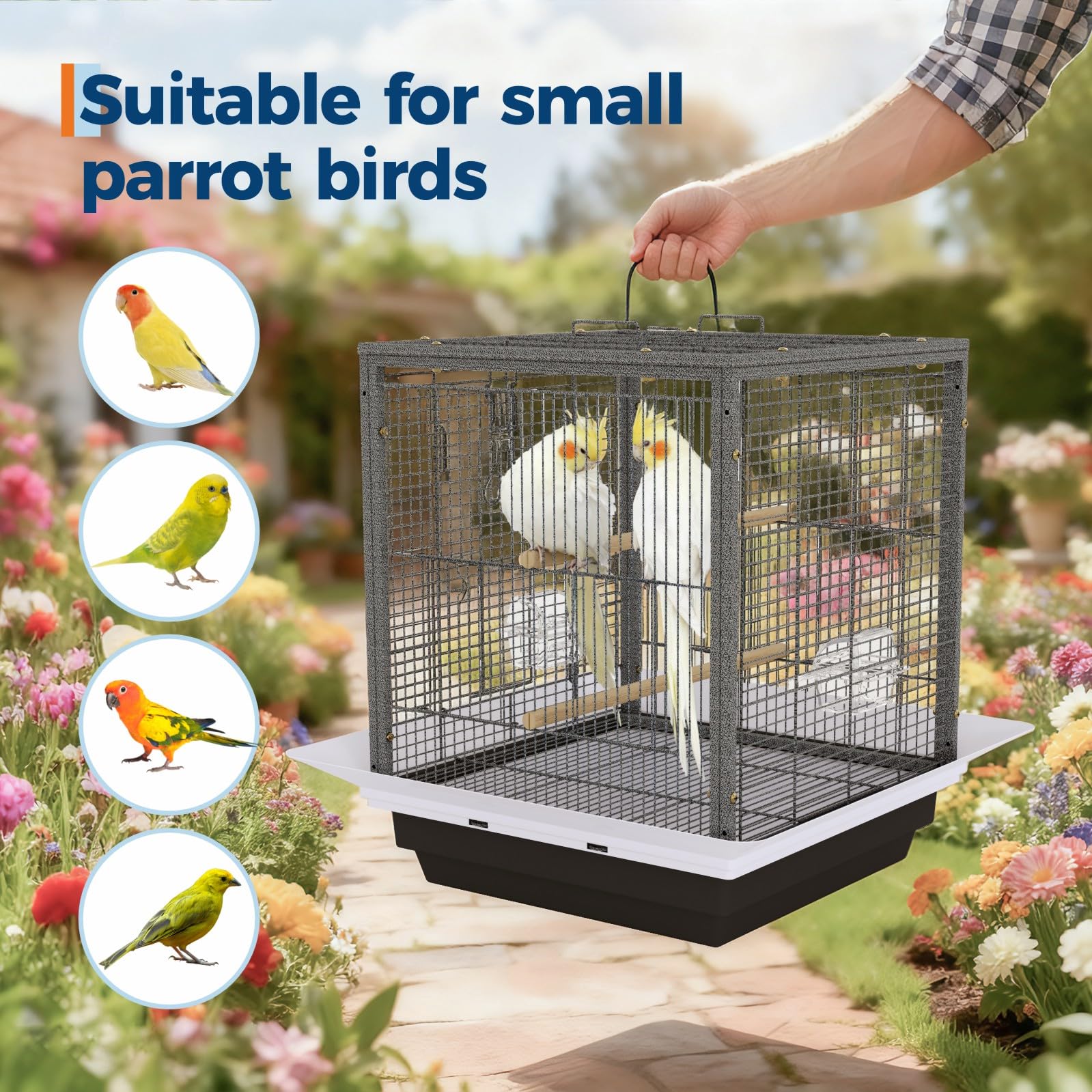 Garvee Small Bird Cage with Playground Stand, 20 Inch High Travel Bird Cage for Parrot, Parrot Carrier for Parakeet, Cockatiels, Budgies Medium Small Sized Birds