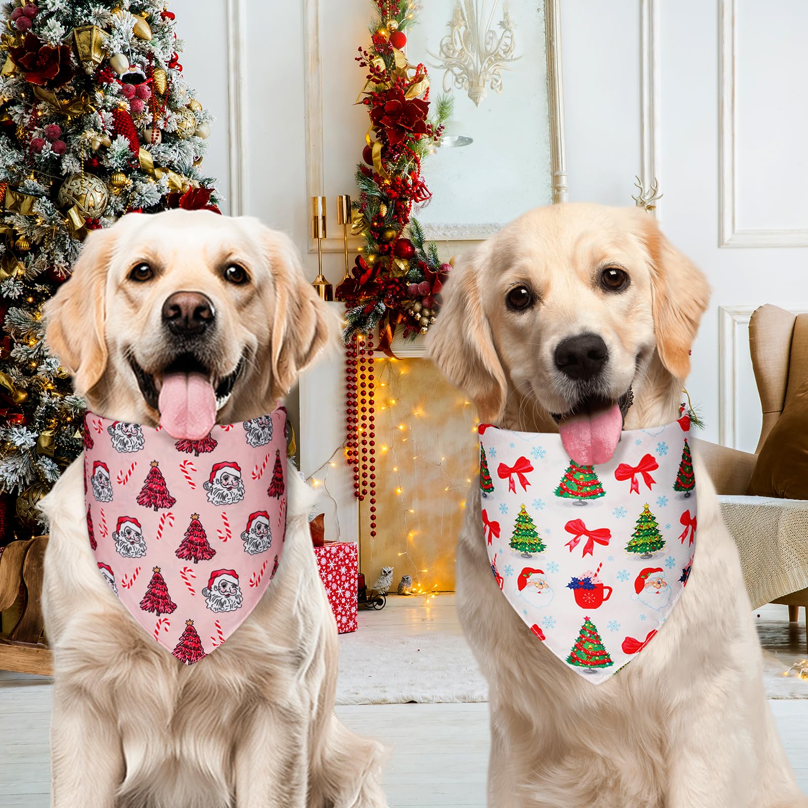 Agroon Cute Christmas Dog Bandanas Small 2PCS, Holiday Scarf for Boy Girl