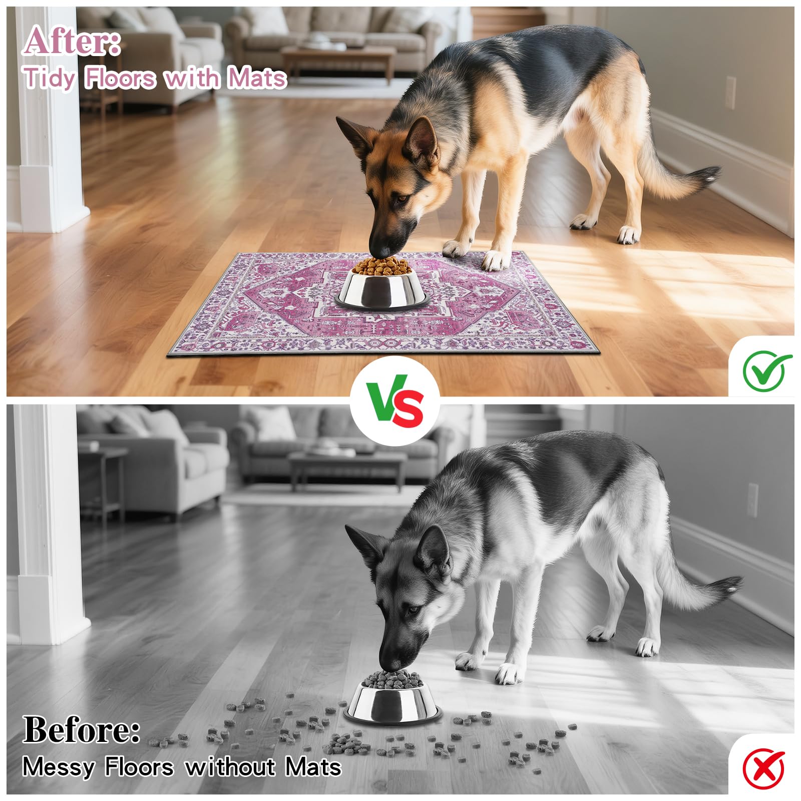 famibay Dog Food Mat, Absorbent Cat Dog Mats for Food and Water, No Stains Quick Dry Pet Cat Bowl Mats with Non Slip Backing, Boho Pet Feeding Mat for Floor Waterproof 16"x24"