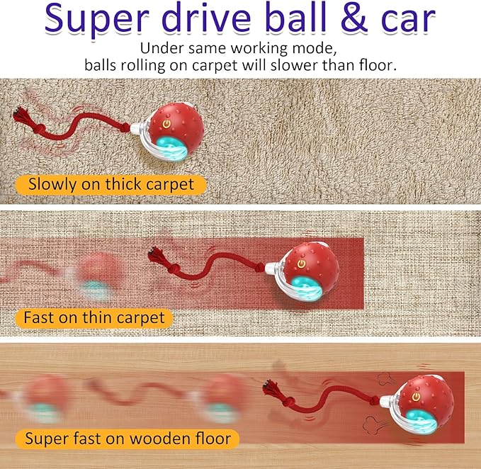 Giociv Interactive Cat Toys Ball for Indoor Cats Fast Rolling on Carpet, Chirping & Motion Activate Cat Toys (Red)