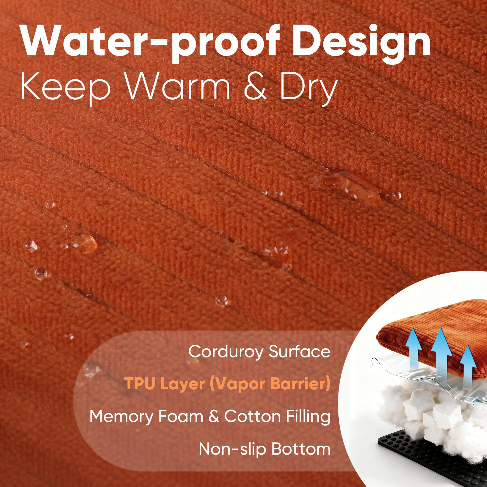 FUKUMARU Cute Dog Bed, Waterproof Corduroy Dogs Couch, 36in Orthopedic Pet Sofa for Medium to Large Dogs Dog, Warm Cotton Pet Bed with Washable Cover, Orange