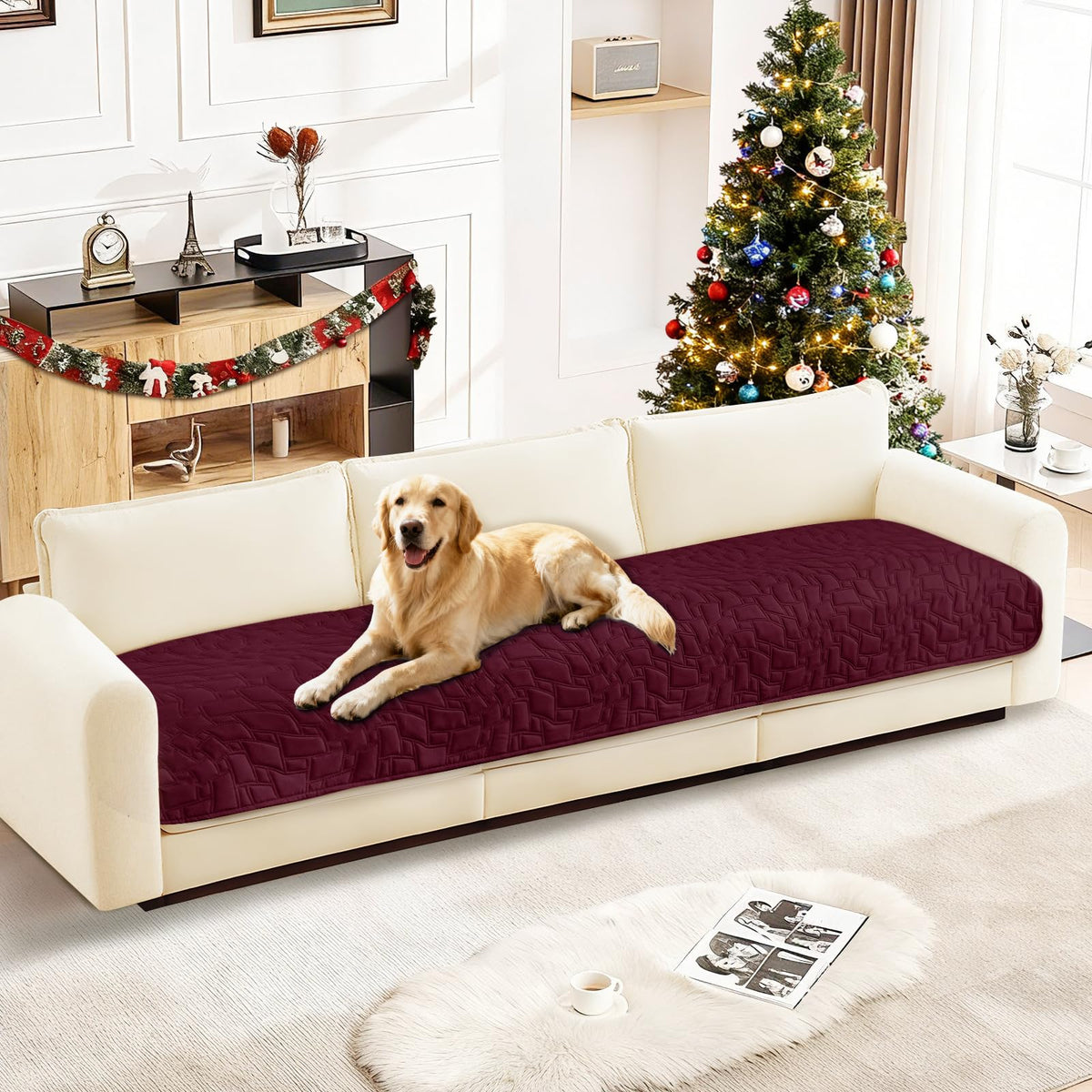 CYCMACO Waterproof Dog Blanket, Non-Slip Soft Pet Bed Cover, Couch Cover for Dogs Washable, Protects Sofa, Furniture, Crate, Car, Tear Resistant Leakproof Pet Blanket (82x82 Inch, Coffee)