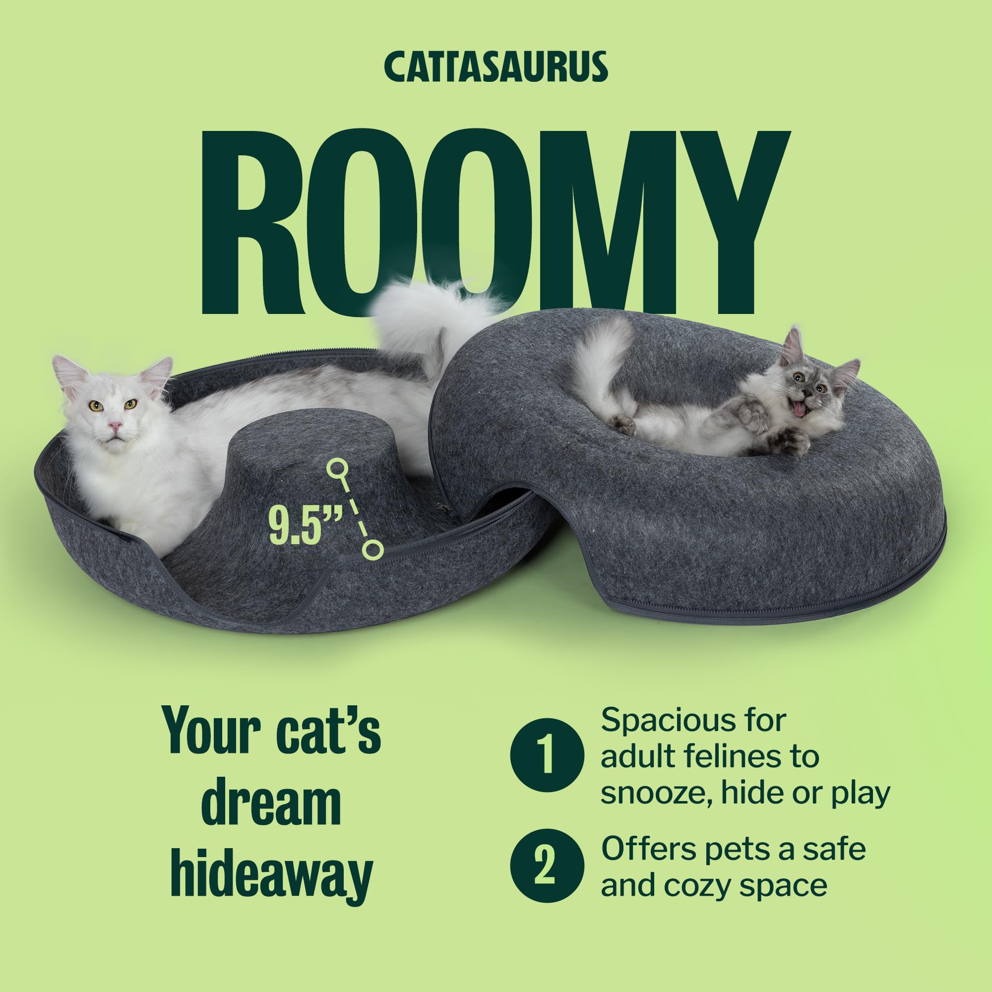 Cattasaurus Peekaboo Cat Cave Donut for Multiple & Large Cats up to 30-45 lbs, 3-in-1 Self Warming Cat Bed, Tunnel & Scratcher for Indoor Cats, Washable & Detachable Small Dog Bed (Dark Gray, Jumbo)