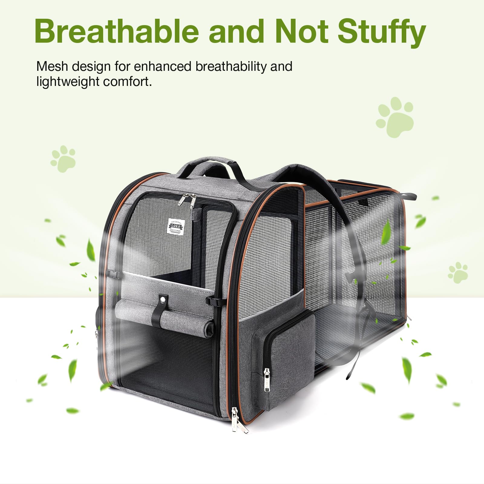 Lekebobor Extra Large Cat Backpack Carrier Expandable Pet Carrier Backpack for Small/Medium Dogs and Medium/Large Cats, Grey