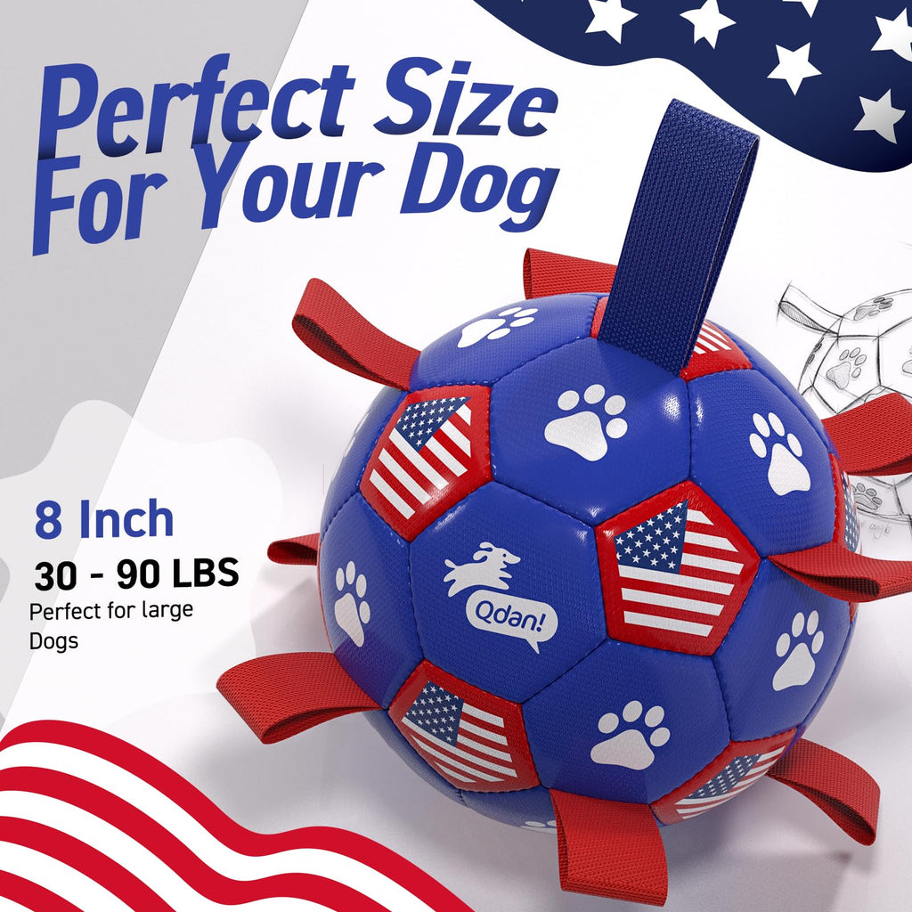 QDAN Dog Toys Soccer Ball with Straps, 8 Inch Dog Balls for Large Dogs