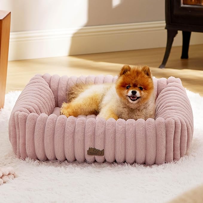 Bedsure ComfyFleece™ Dog Bed for Small Medium Dogs Washable,25in Blush Pink