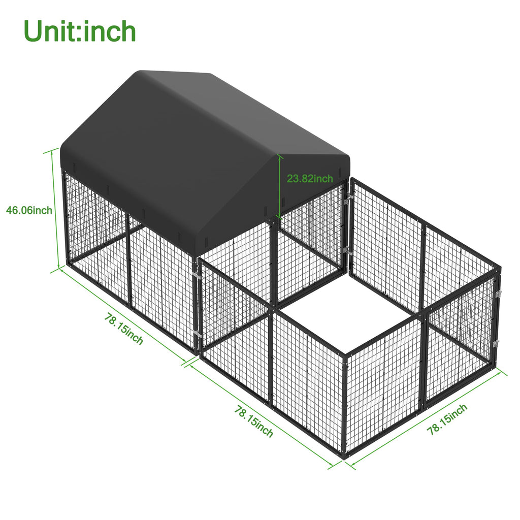 Petony Outdoor Dog Kennel with Dog Fence for Medium/Small Dogs Anti-Rust Coating Cage with Roof All Weather Resistant Dog House with Double Locks
