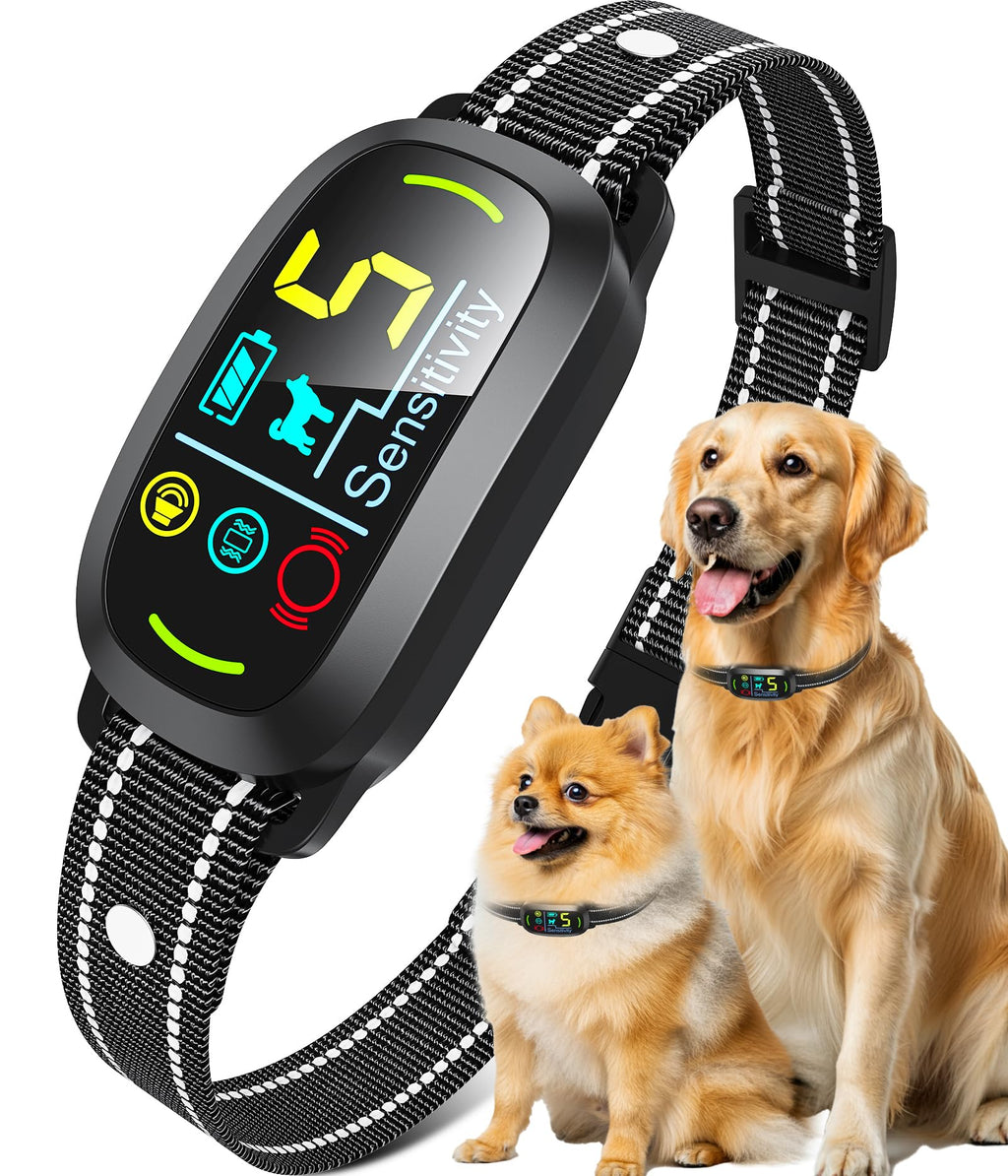 Oliry Smart AI Bark Collar for Large Medium Small Dogs, Anti Barking Device with 5 Training Modes, Exclusive Forced Bark-Stopping, Rechargeable IP67 Waterproof Bark Collar with 5 Sensitivity (Black)