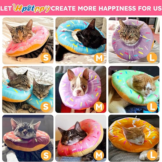 Hpetppy Cat Cone Collar Soft, Cat Recovery Collar for Wound Healing Cute Donut Adjustable Kittens Cones to Stop Licking Comfortable Lightweight Neck Elizabethan Collars for Cats Kittens After Surgery