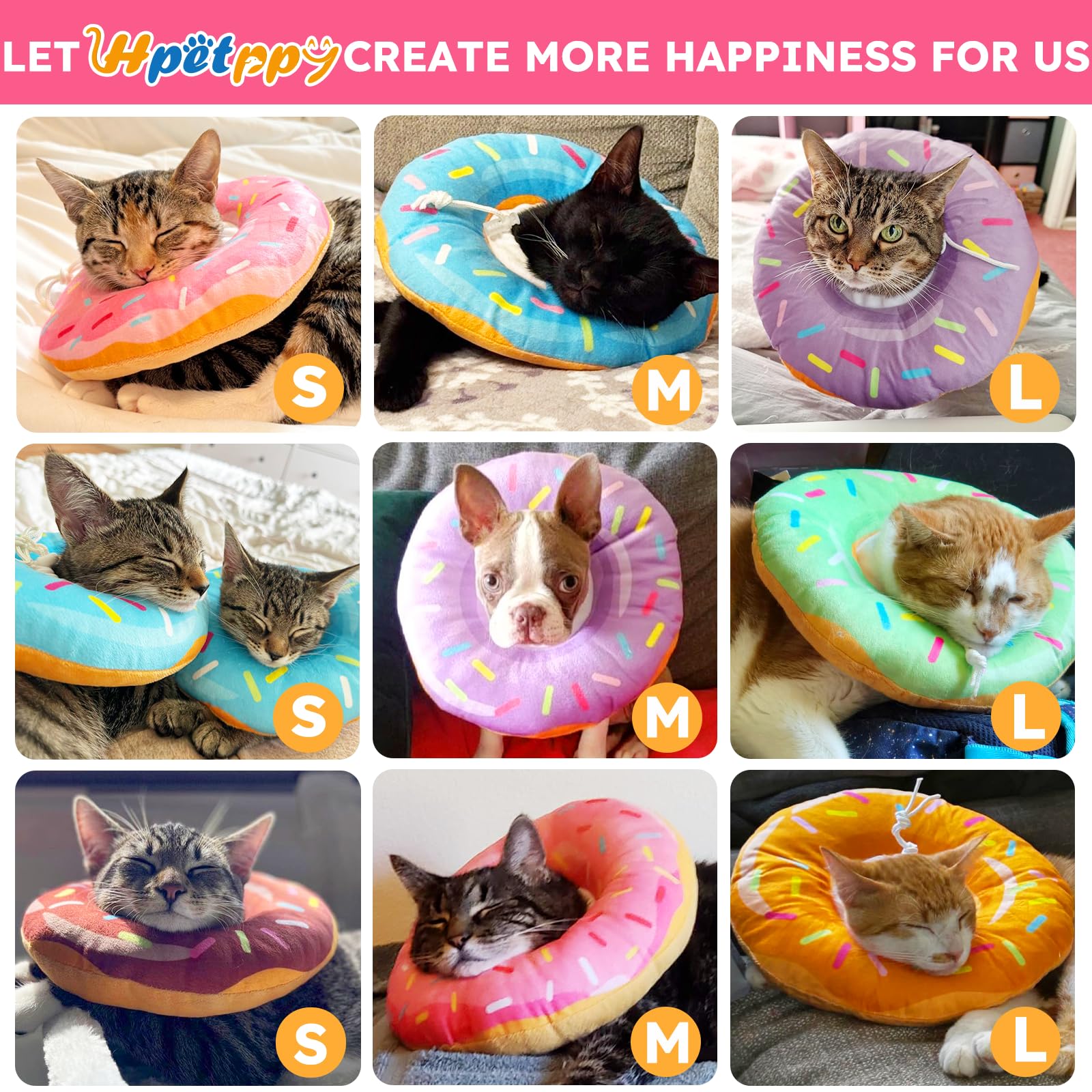 Hpetppy Cat Cone Collar Soft, Cat Recovery Collar for Wound Healing Cute Donut Adjustable Kittens Cones to Stop Licking Comfortable Lightweight Neck Elizabethan Collars for Cats Kittens After Surgery