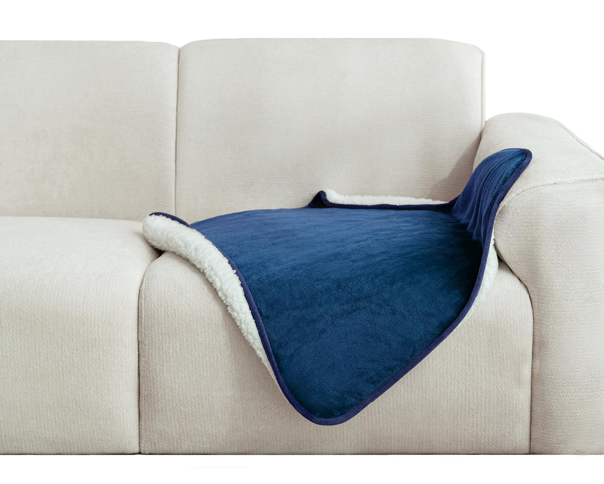 gogobunny Waterproof Bed Blanket, Reversible Sherpa Fleece Throw Blanket for Dog Puppy Cat, Furniture Cover Protects Bed Couch Sofa from Liquid Pee and Pet Fur (Cream, 90x108 inches)