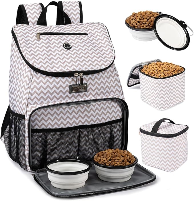 BAGLHER丨Dog Travel Bag, Airline Approved Pet Supplies Backpack, Dog Travel Backpack Accessories Set with 2 Silicone Collapsible Bowls and 2 Food Baskets. Purple
