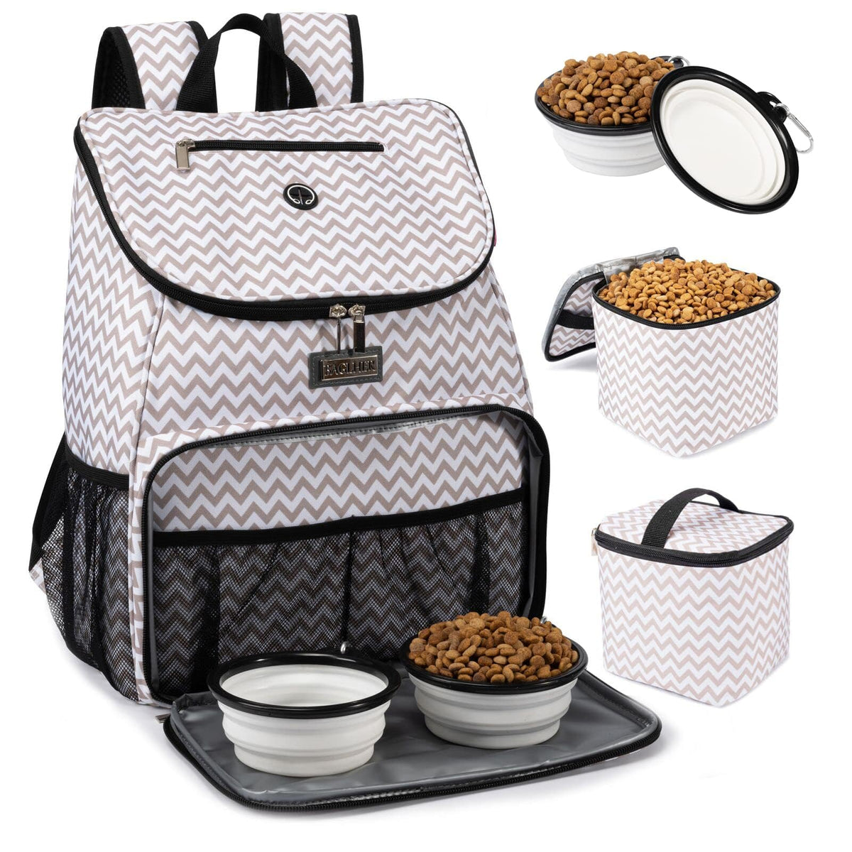 BAGLHER丨Dog Travel Bag, Airline Approved Pet Supplies Backpack, Dog Travel Backpack Accessories Set with 2 Silicone Collapsible Bowls and 2 Food Baskets. Purple