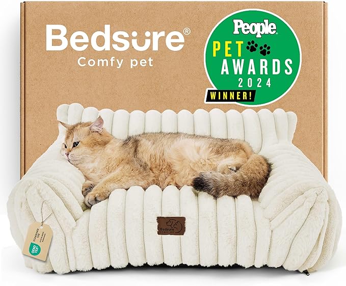 Bedsure ComfyFleece™ Shown on TV Fluffy Cute Cat Couch for Pets,24in Cream