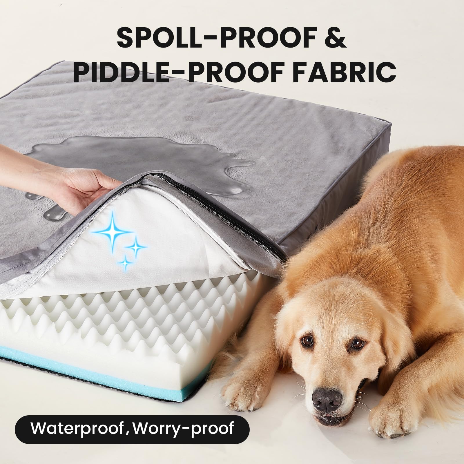 OhGeni Orthopedic Waterproof Large Dog Bed, Memory Foam, 41 inch(Gray)