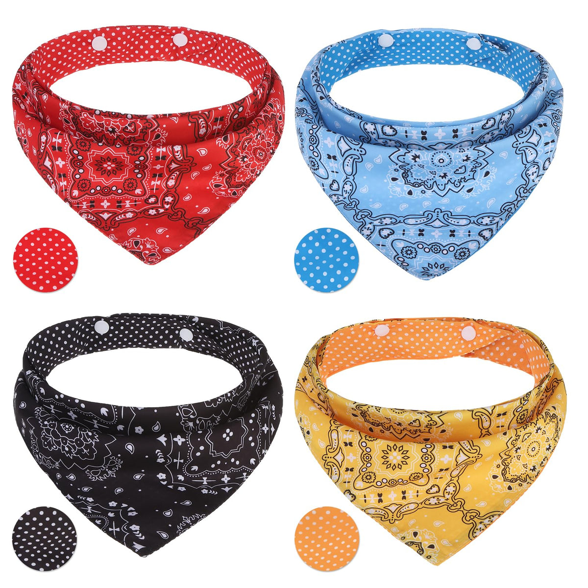 PAWCHIE Dog Cooling Bandana Small, 4 Packs Ice Cool Pet Triangle Scarf Bibs Reversible Styles, Summer Adjustable with Two Snaps, Kerchief Set Accessories for Dogs, Puppy, Cats