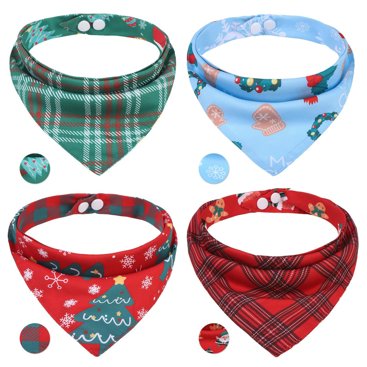 PAWCHIE Dog Cooling Bandana Small, 4 Packs Ice Cool Pet Triangle Scarf Bibs Reversible Styles, Summer Adjustable with Two Snaps, Kerchief Set Accessories for Dogs, Puppy, Cats
