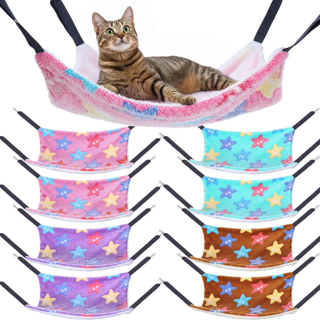 JolliLudo 8 Pcs Cat Hammock for Cage, Pet Hammock Bed, Reversible Hanging Cat Hammocks Soft Bed, with Straps and Metal Hooks for Kitten Indoor Puppy Rabbits Feral Animals Shelters(Starfish Style)