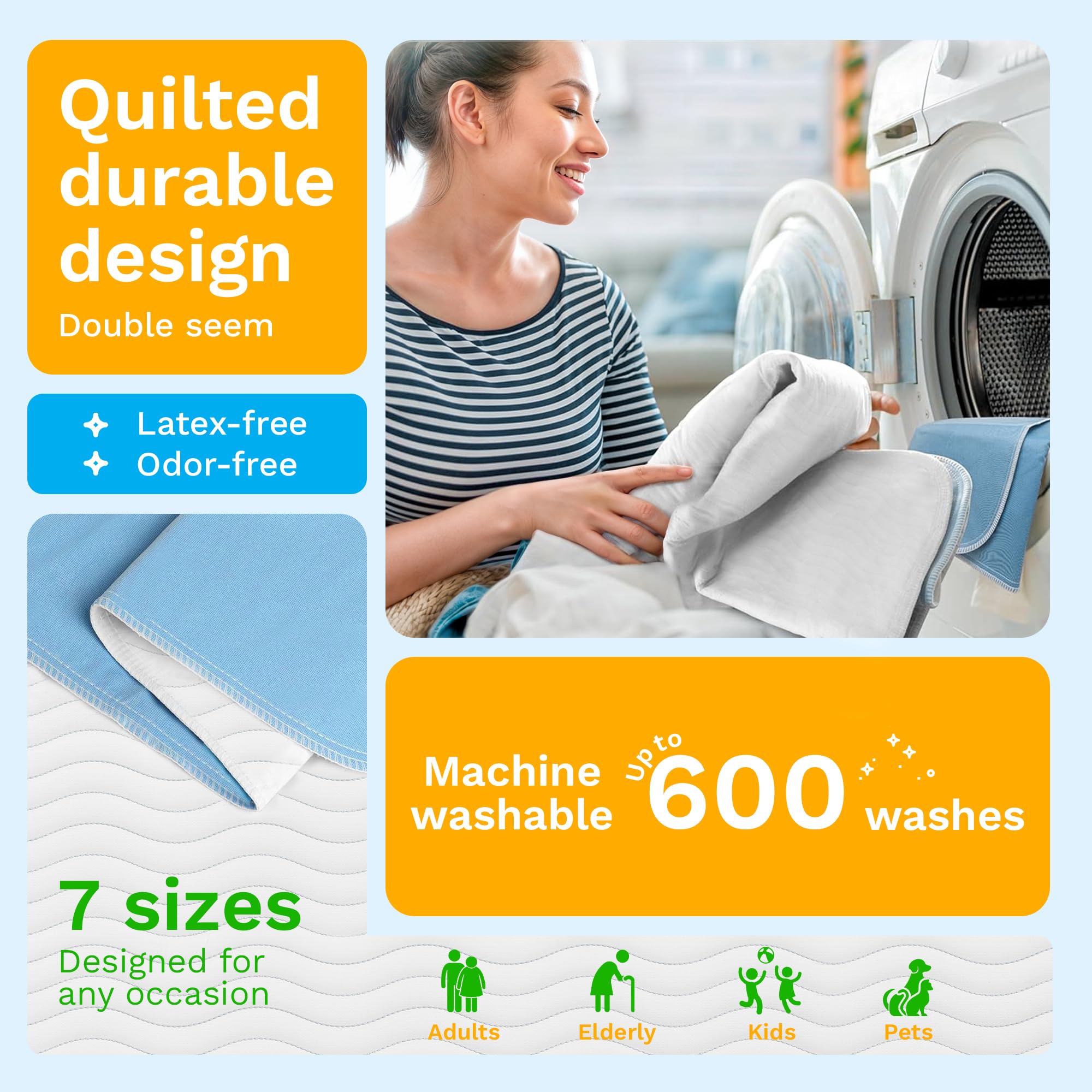 GREEN LIFESTYLE Washable Underpads - Large Bed Pads for use as Incontinence Bed Pads, Reusable Pet Pads, Great for Dogs, Cats, Bunny, Seniors Bed Pad (Pack of 2 - 48x48)