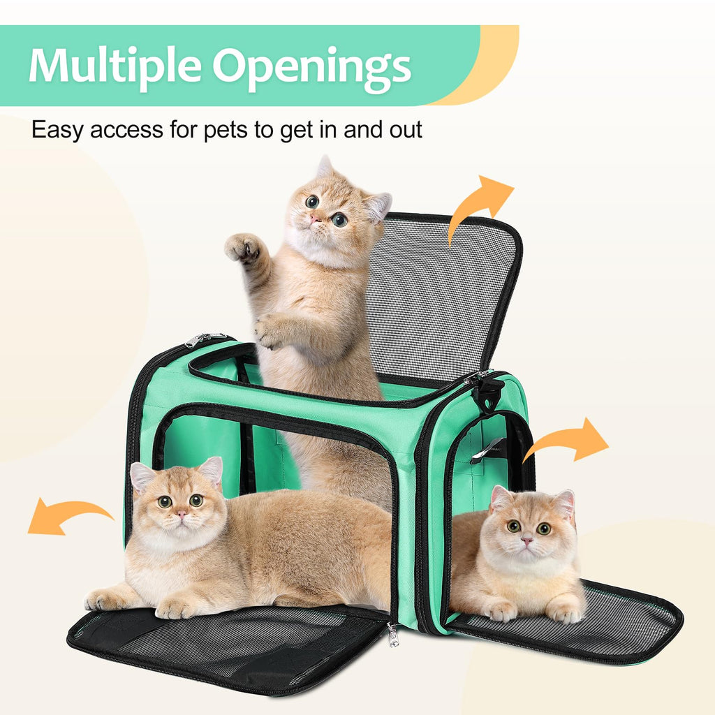 Discala Cat Dog Carrier Up to 15 Lbs TSA Airline Approved Pet Carrier for Small Medium Cats Puppies Dog Carriers for Small Dogs Collapsible Soft Sided Cat Travel Carrier - Green 15.7"x10.2"x10.2"